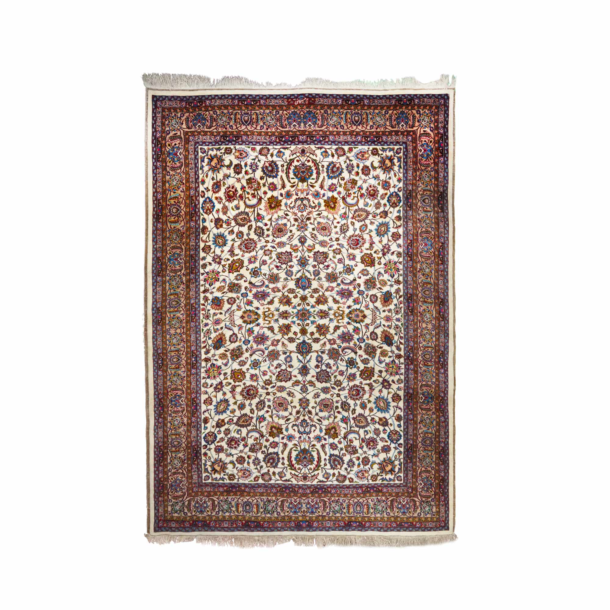 فرش دستباف متبرک افشان کرم 6 متری (چله ابریشم)