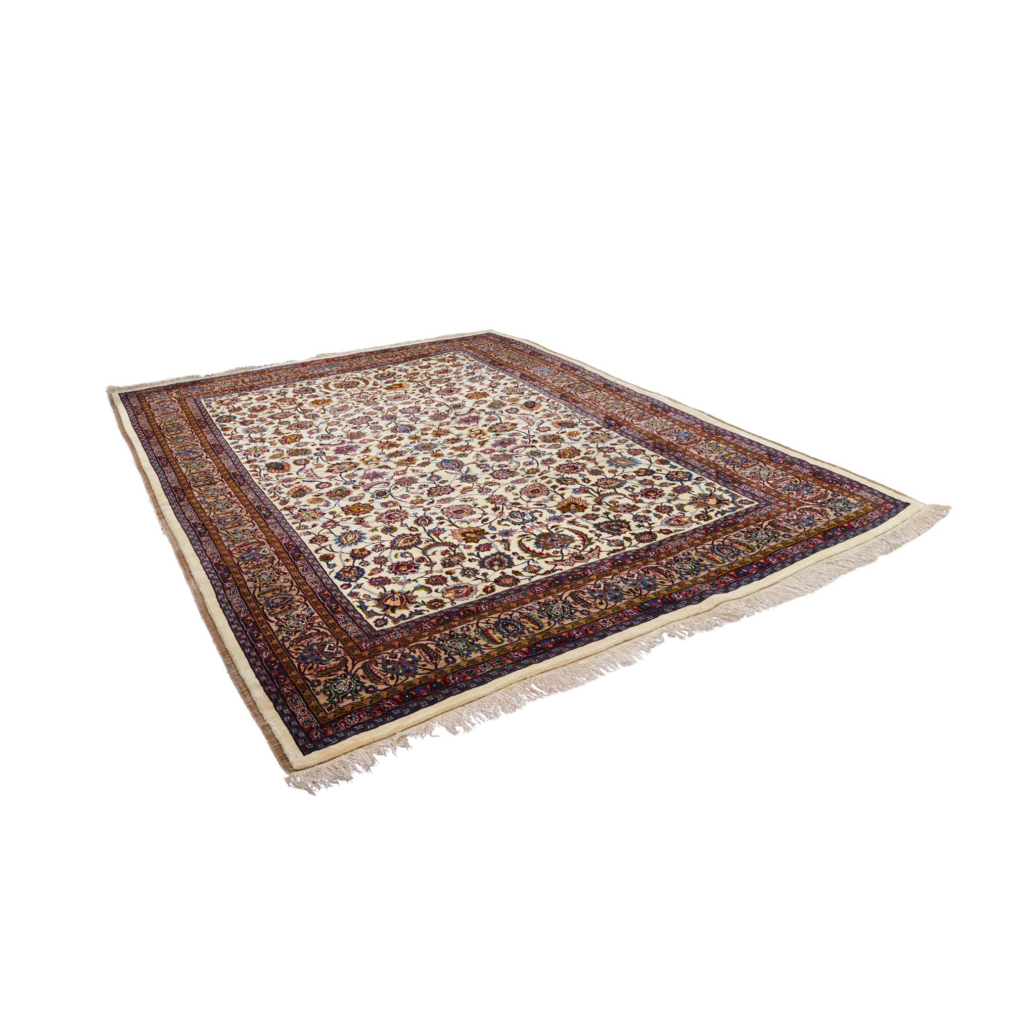 فرش دستباف متبرک افشان کرم 6 متری (چله ابریشم)